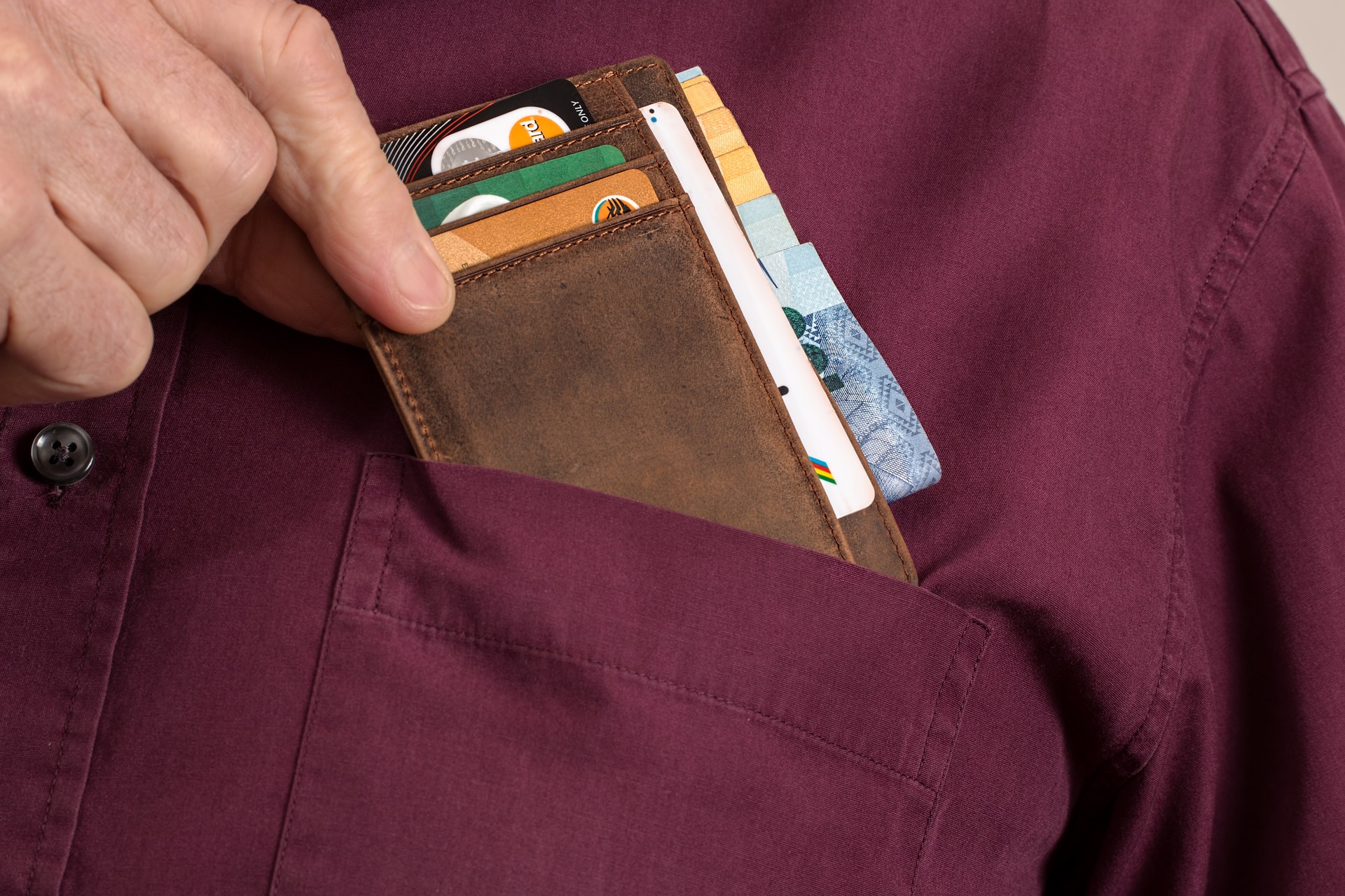 putting credit cards in a shirt pocket